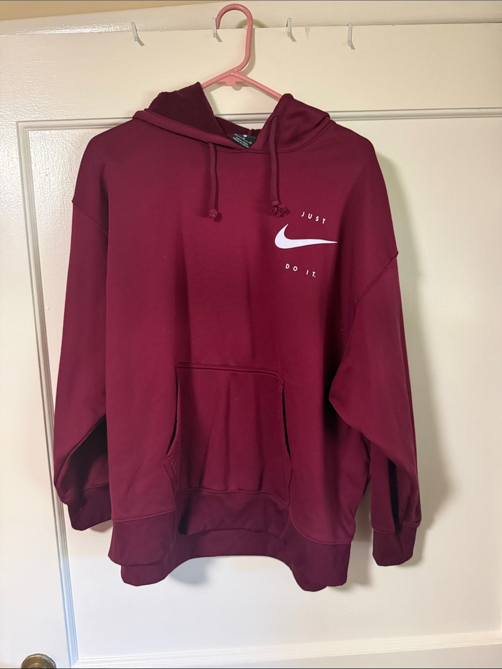 Nike Burgundy Pullover Hoodie with White Swoosh